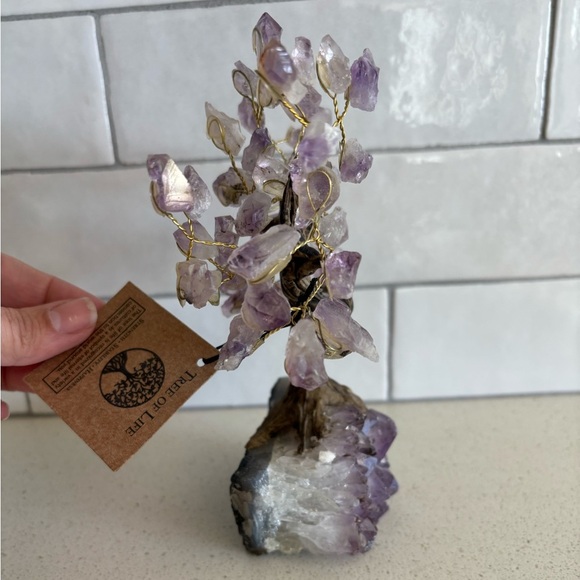 Amethyst Tree of Life on Amethyst Base 8” H Purple Crystal Rock Wire Art - Picture 6 of 7